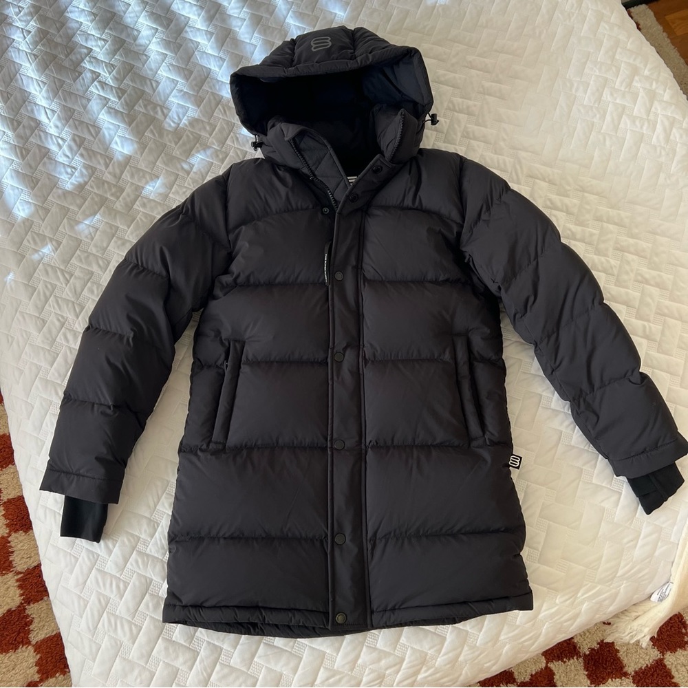 Aritzia Super Puff Mid Matte Black Puffer Coat